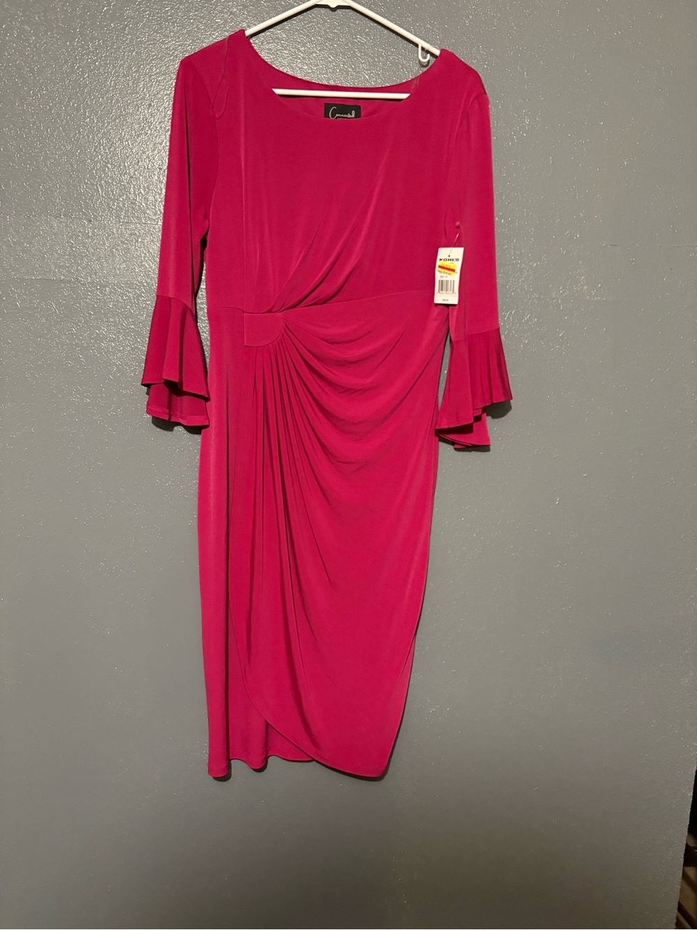 connected apparel Hot Pink Asymmetrical Ruched Sheath Dress